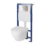 Set vas wc suspendat Larga oval cu capac soft close, rezervor incastrat Tech Line Opti si clapeta crom lucios, Cersanit