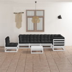 Set mobilier de gradina cu perne vidaXL, 7 piese, 70 x 70 x 67 cm, 79.58 kg, lemn masiv de pin