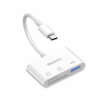 Yesido - Card Reader and Adapter (GS16) - Type-C to USB 3.0, SD, Micro SD - White