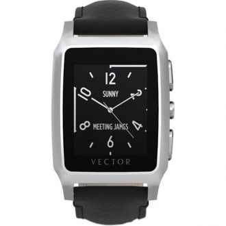 Smartwatch Vector Meridian Argintiu - Curea Piele Neagra - Marime Standard, Vector