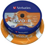 Mediu stocare Verbatim DVD-R 4.7GB 16x ID brand Wide Inkjet Printable spindle 25 buc