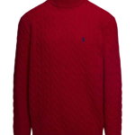 Ralph Lauren Red Turtleneck in Cable Wool and Cashmere Knit with Contrast Logo Embroidery on the Chest Polo Ralph Lauren Man RED, Ralph Lauren