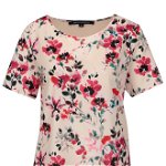 Bluza asimetrica roz deschis cu print floral French Connection Linosa, French Connection