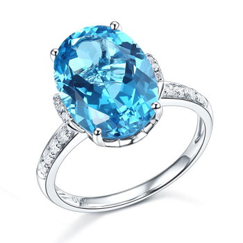 Inel Borealy Aur Alb 14K Luxury 6.5 Ct Oval Swiss Blue Topaz 0.22 Ct Diamante Naturale, 