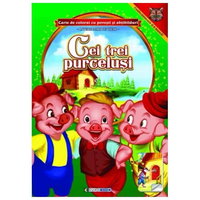 Carte de colorat A4 cu povesti si abtibilduri - Cei trei purcelusi, EUROBOOK