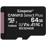 Card de memorie MicroSD, Kingston Canvas Select Plus, 64GB, UHS-I, 100MB/s, fara adaptor SD