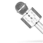 Set - Microfon Karaoke Wireless cu Bluetooth, Soundvox(TM) WS-858 cu Boxa inclusa, Argintiu + Suport Universal de Birou Pentru Tablete sau Telefoane, Inter-Line Company SRL