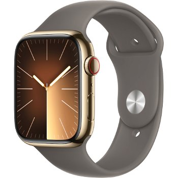 Smartwatch Watch S9 Cellular 45mm Gold Stainless Steel Case cu Clay Sport Band - M/L, Apple
