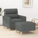 vidaXL Fotoliu canapea cu taburet, gri închis, 60 cm, textil, vidaXL