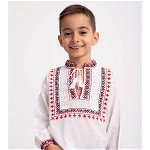 Bluza Traditionala din Bumbac Alb cu Broderie Rosie 5-6 Ani (105-110cm), 