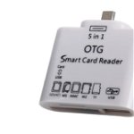 Mini smart card reader otg 5 in 1, alb, usb/tf/sd/micro usb 2.0 + conectare tastatura usb
