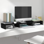 vidaXL Stand pentru monitor, negru, 80x24x10,5 cm, lemn masiv de pin, vidaXL
