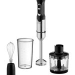 Mixer de mana Pyramis BRI401, putere 650W, 2 viteze, tel, tocator, pahar de sticla, culoare negru-gri