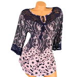 Bluza bluemarin cu flori fuchsia si dantela pentru dama - cod B67, 