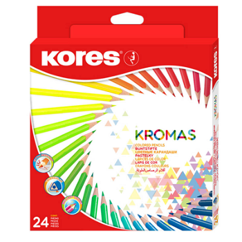 Creioane colorate Kores Kromas, set 24 culori, triunghiulare