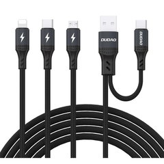 Cablu de date L3W, USB-A / Lightning la USB-C / Lightning / MicroUSB, 66W, 480Mbps, 1.2m, Negru, Dudao