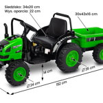 Tractor electric cu remorca si telecomanda Toyz HECTOR 12V Verde