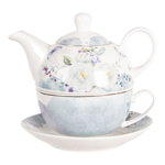 Set ceainic cu ceasca din portelan decor floral albastru 16 cm x 15 cm, Clayre & Eef