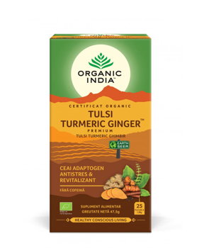 Ceai adaptogen turmeric si ghimbir, 25 plicuri, Organic India, Organic India