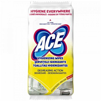 Servetele igienizante Ace, 40 bucati, actiune degresanta, aroma lamaie