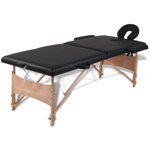vidaXL Masă de masaj pliabilă, 2 zone, negru, cadru din lemn, vidaXL