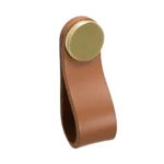 Maner, buton Flexa din piele bej pentru mobilier, cu ornament finisaj alama, L:70 mm, Viefe