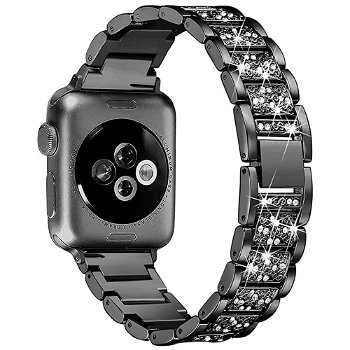 Curea metalica pentru Apple Watch Loomax, bratara compatibila cu Apple Watch 6/5/4/3/2/1, 38 / 40 mm negra, 33-3321, Loomax