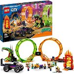 Jucarie 60339 City Stuntz Stunt Show Double Loop Set, Construction Toy (Incl. Ramp, Monster Truck, 2x Motorbike and 7 Minifigures), LEGO