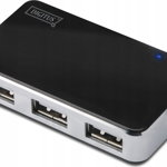 Hub USB Digitus, 4 porturi, USB 2.0, Activ, Negru/Argintiu, Digitus