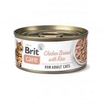 Brit Care Fillets, Pui cu Orez, Conservă hrană umedă conținut redus cereale pisici, (în suc propriu), 70g, Brit Care
