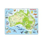 Puzzle maxi Harta Australiei cu animale, orientare tip vedere, 65 de piese, Larsen, Larsen