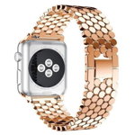 Curea Apple Watch, Zale Hexagonale, Compatibil Watch 1/2/3/4, 40mm, Rose-Gold, REDMobile