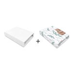 Set 2 cearceafuri cu elastic, MimiNu, Pentru patut leagan sau patut co-sleeper, 90x50 cm, Din bumbac, Material certificat Oeko Tex Standard 100, White and Lulu Natural