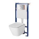 Set rezervor WC cu cadru B602 Cersanit Tech Line Opti si clapeta B2 crom plus vas WC City cu capac alb, Cersanit