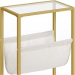Masuta laterala HOOBRO, metal/sticla/textil, auriu/alb, 40 x 24 x 54,5 cm