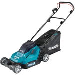 Masina electrica tuns gazonul pe acumulatori Makita DLM432PT2, 18 V 5.0 Ah, Latime lucru 43 cm, Sac colector 50 L, Inaltime taiere 20-75 mm (Negru/Albastru), Makita