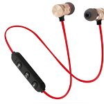 Casti audio Bluetooth sport stereo cu suport magnetic rosu auriu, GAVE