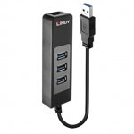 HUB USB 3.0-A la 3 x USB-A + Ethernet Gigabit LAN, Lindy L43176, Lindy