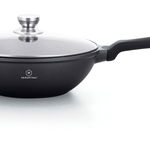 Tigaie Wok cu interior marmorat si capac sticla, 30 cm, 4.4 Litri