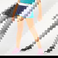 Pantalon scurt 2 în 1 Educație fizică W500 Albastru-Verde Fete, DOMYOS