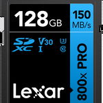 Lexar SDXC 800x Pro UHS-I cards, C10 (V30) U3, R150/W45, 128GB, LEXAR