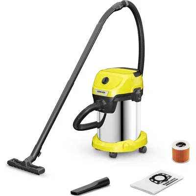 Aspirator umed-uscat Karcher WD 3 V-19/6/20 Home, 1000 W, recipient 19 l, furtun 2 m, functie de suflare, filtru cartus, 3 saci de filtrare, 1.628-120.0, Galben/Negru