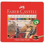 Creioane colorate 24 culori/set FABER-CASTELL cutie metal