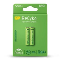 Baterii reincarcabile NiMH GP ReCyko AAA, HR03, 1.2V, 850mAh, cutie carton 2 buc