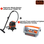 Pachet Black+Decker: Aspirator BXVC15PE + Jucarie Trusa Unelte Smoby 7600360101, Black and Decker