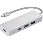 Hub multiport Hama Type-C, 2 x USB-A, 2 x USB-C, Aluminiu