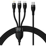 Cablu pentru incarcare si transfer de date Baseus Flash Series II 3 in 1, USB-C - USB Type-C/Lightning/Micro-USB, 100W, 1.5m, Albastru