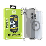 ATB Husa iPhone 15 TPU Antisoc - Folie Sticla Privacy - Folie Spate - Protectie Camera - Inel Magnetic - Stickere Anti-Praf, Kit 6 in 1 De Protectie, ITOP
