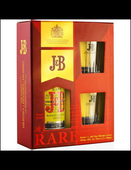 Pachet Whisky J&B Rare, 0.7L + 2 pahare