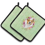 Caroline`s Treasures Carolines Comori CK4275PTHD Basenji Flori verzi Pereche de titularii potului Mltcl 7.5HX7.5W, 